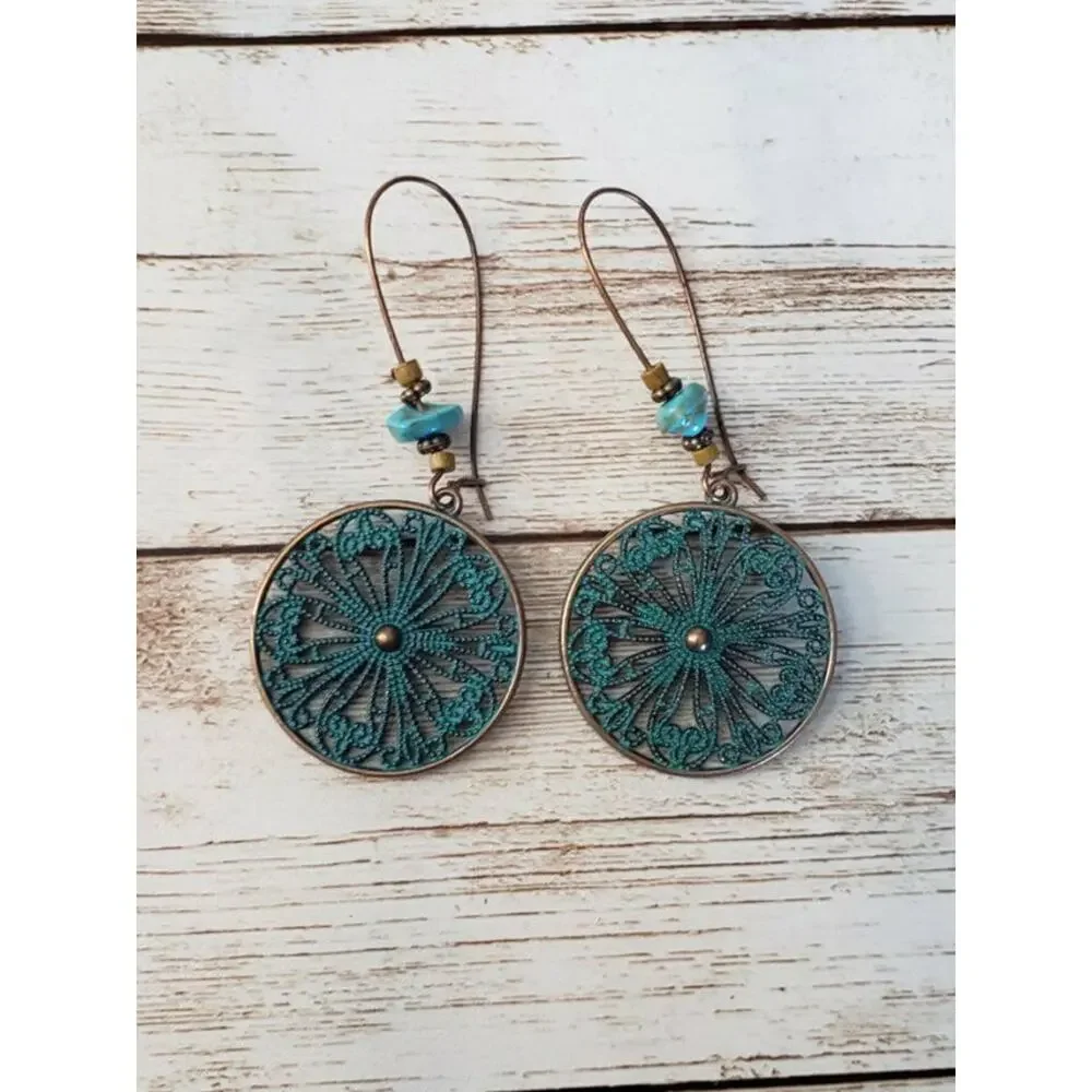 Turquoise and Bronze Tone Boho Style Dangle - New